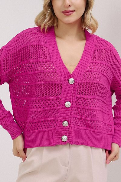 VEGENZE Cardigan cu nasturi scobit, fucsia, de vară