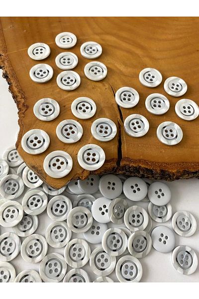 canan dizayn 15 MM WHITE-GREY POLYESTER BUTTON (25 PIECES)