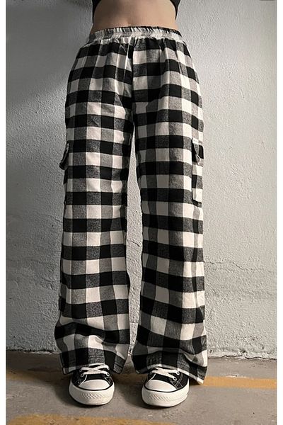DENİKK Y2k Unisex Καρό Παντελόνι Φούτερ - Τσέπη Cargo