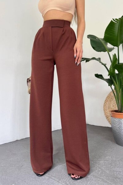 LOOP DESIGN بنطلون بالازو بشريط فيلكرو عالي الخصر بلون القهوة