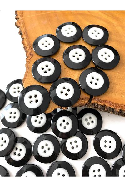 canan dizayn 25 MM BLACK-WHITE POLYESTER BUTTON (15 PIECES)