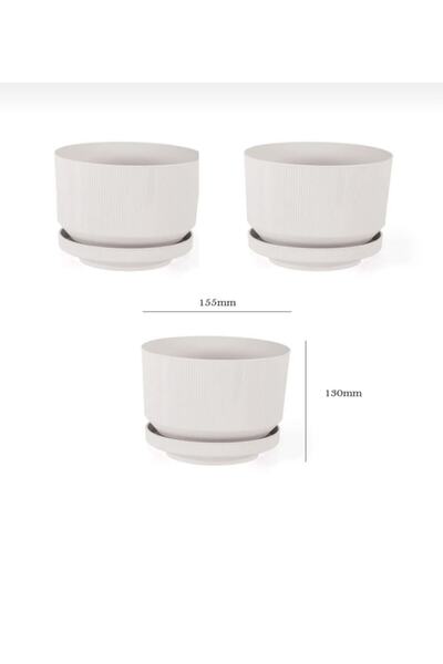 SERİNOVA Lüks Saksı Plastik Tabaklı (3adet) Kırık Beyaz 1.7 Lt