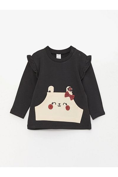 LC Waikiki LCW baby Crew Neck Long Sleeve Printed Baby Girl Sweatshirt and Pants 2-Piece Set