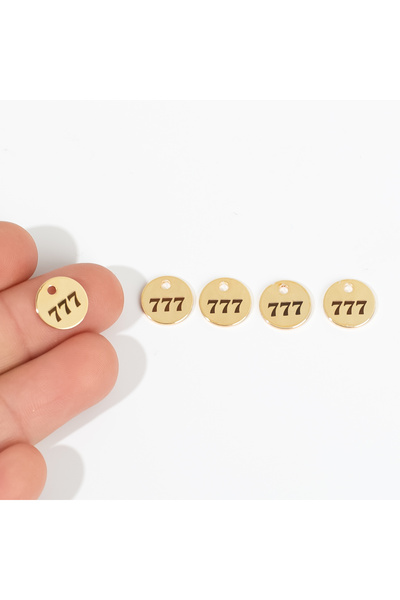 yfhobi 1 Adet- 10 mm, 777 Melek Sayısı Lazer Kazıma Pirinç Metal Pul, Altın K...