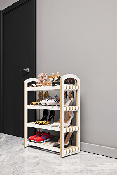 bangu Demonte Portatif 4 Raflı Ayakkabılık Çok Amaçlı Dolap Antre Kapı Önü %100 MDF