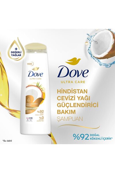 Dove Ultra Care Saç Bakım Şampuanı Güçlendirici Bakım Hindistan Cevizi Yağı 400 ml 1 Adet
