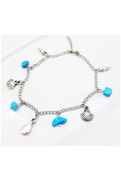 Bijustore Turquoise Natural Stone Seashell Women's Anklet