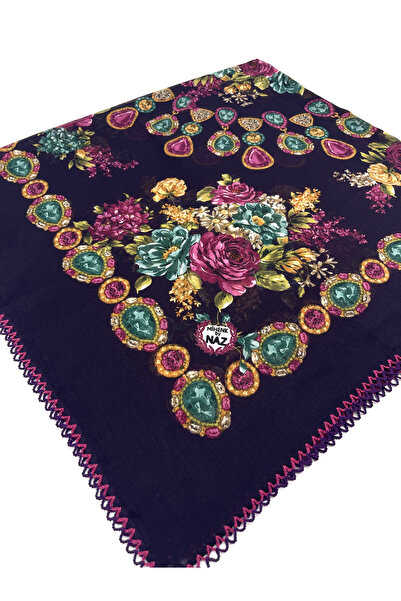 nazipek 5'li Set Toptan Hediyelik Çiçekli Desen Oyalı %100 Pamuklu Yazma 100x100cm Kroşeta Eşarp