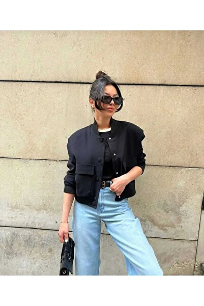 ECK MODA Kadın Vatkalı Astarlı Bumber Ceket
