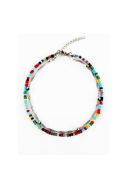 Bijustore Mixed Color Sand Bead & Dorica Chain Women's Anklet