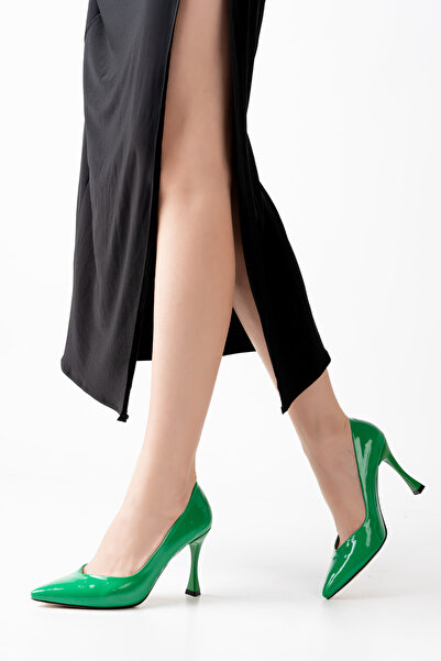 MASSOLE Pantofi cu toc Stiletto din Piele Lacuata Verde Model V Toc Stilul Se...