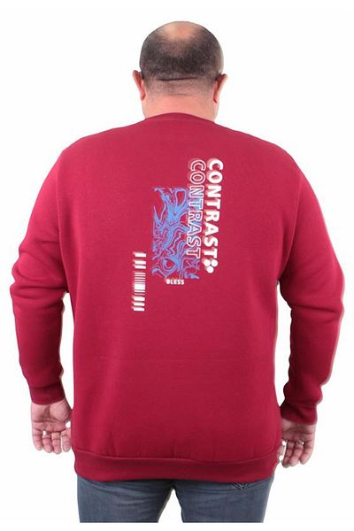 Starbattal Men's Plus Size Crew Neck Sweat Bless 23205 Claret Red