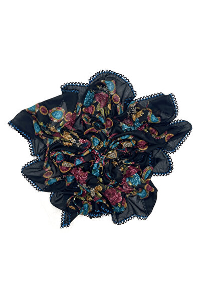 nazipek 5'li Set Toptan Hediyelik Çiçekli Desen Oyalı Pamuklu Yazma 100x100cm Kroşeta Eşarp
