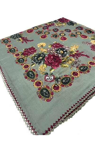 nazipek 5'li Set Toptan Hediyelik Çiçekli Desen Oyalı Pamuklu Yazma 100x100cm Kroşeta Eşarp