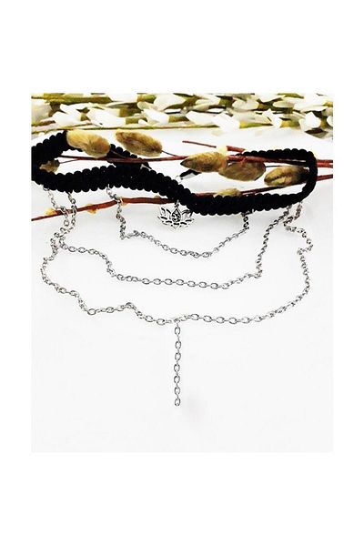 Bijustore Lotus Flower & Chain & Special Woven Women's Choker Necklace