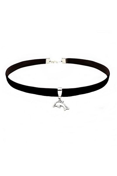 Bijustore Black Velvet Women's Dolphin Choker Necklace