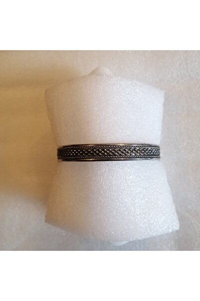 Butik Tülin Unisex otantik el yapımı gümüş rengi tırtıklı nokta desenli alpaka bafon bileklik Hint Malı