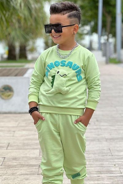 Riccotarz Πράσινη αθλητική φόρμα Boy's text printed με αποσπώμενη λεπτομέρεια δεινοσαύρου