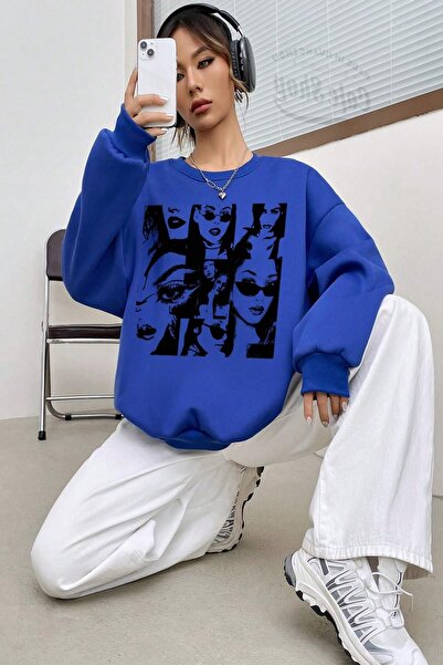 MODAGEN Sax Blue Women's Eye Printed Crew Neck