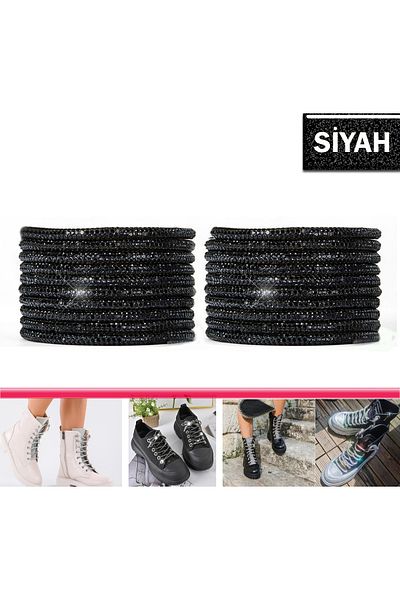 AiryFooT Crystal Stone Shiny Stone Boot and Shoe Laces Without Tips 120 Cm 1 Pair (Black)