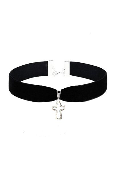 Bijustore Black Color Velvet Women's Cross Choker Chocker Necklace