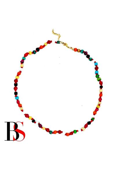 Bijustore Makreme El Yapımı Kadın Renkli Bambu Ahşap Kolye