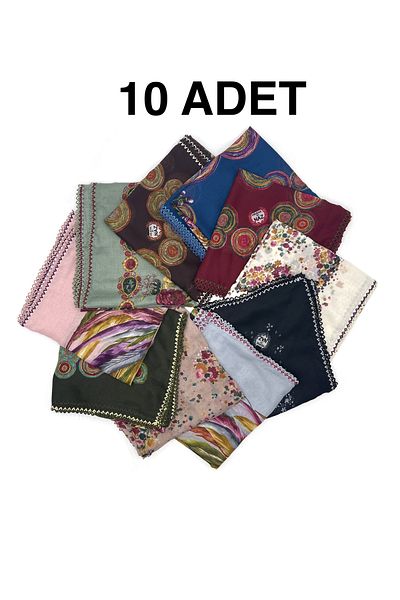 nazipek Set 10 esarfe din bumbac cu margini brodate 100x100cm Distributie angro