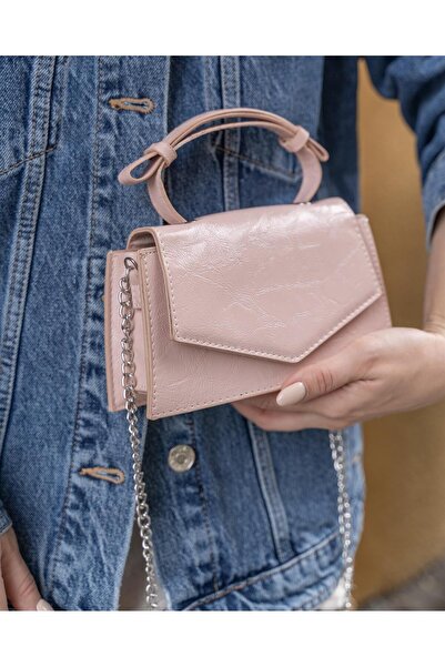 Tina Kırışık Deri Mini City Çanta Pudra Pembe