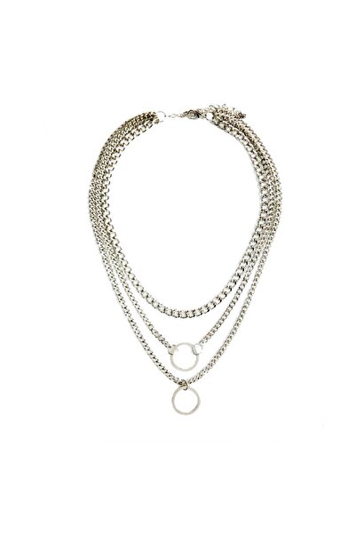 Bijustore Gümüş Renk Çoklu Kadın Choker & Round Kolye