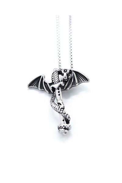 Shout Dragon Design Stainless Steel Sword Necklace