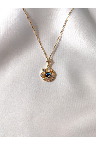 Evorya قلادة نسائية من الفولاذ المقاوم للصدأ بحجر الزركون على شكل نجمة كوكب زحل