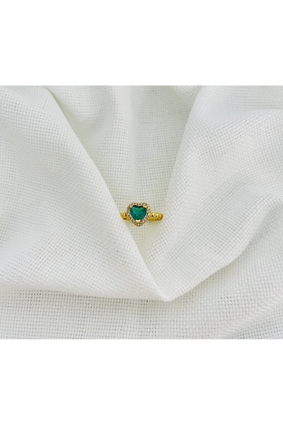 RM Bijuteri Gold Turquoise Zircon Stone Adjustable Gold Steel Ring