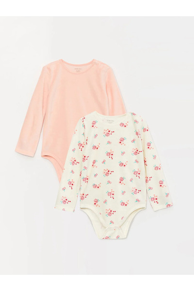 LC Waikiki LCW baby Bisiklet Yaka Uzun Kollu Baskılı Kız Bebek Kadife Çıtçıtl...