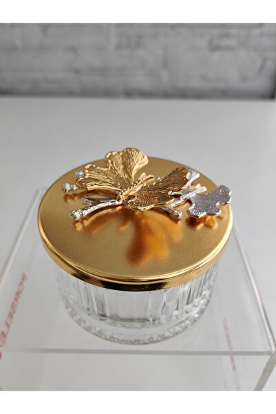 ALANYA HOME DECOR BUTTERFLY GOLD LID GLASS BOWL JAM COOKIES TREATER KELEBEK A...