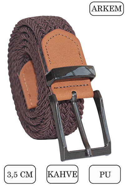 Arkem Premier Örgülü Elastik Kemer Kot, Jean, Şort Pantolonlar İçin Kahve Ren...