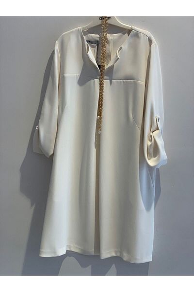 AYHAN Pocket Fold Sleeve Crepe Dress