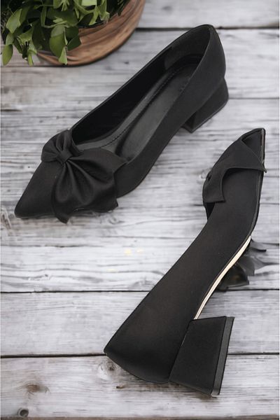 DURUNUN BUTİĞİ DuCamila Arc din satin negru (4 cm) Tocuri cu vârf ascuțit
