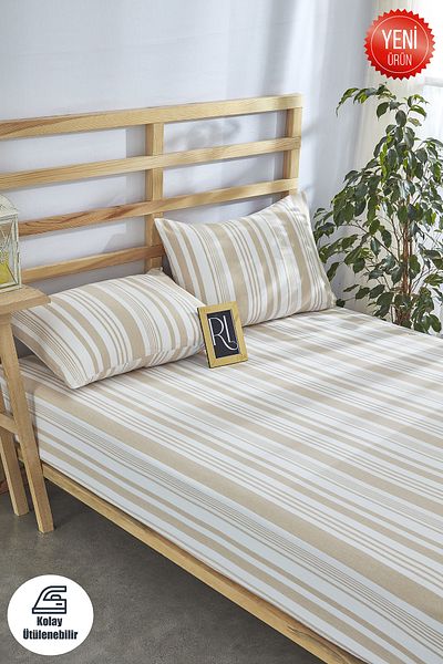 Ricco Lifes Bohemian striped Battal Fitted sheet 180x200 + 30 CM SIDE SHARE + 2 Pillow Cases