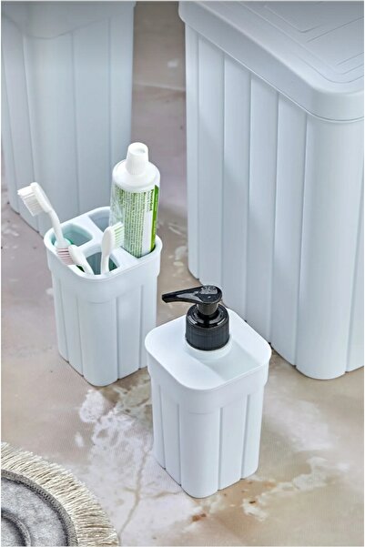 AHİR TİCARET Σετ αξεσουάρ μπάνιου 4 τεμαχίων Wick Pattern Plastic Luxury