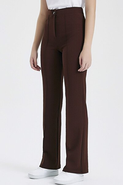 CoolLook Dar Kalıp Yüksel Bel Fermuar Kapamalı Likralı Yüksek Belli Cepsiz Çımalı Yarım İspanyol Pantolon