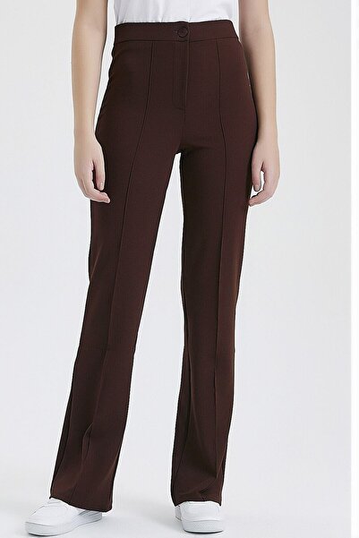 CoolLook Dar Kalıp Yüksel Bel Fermuar Kapamalı Likralı Yüksek Belli Cepsiz Çımalı Yarım İspanyol Pantolon