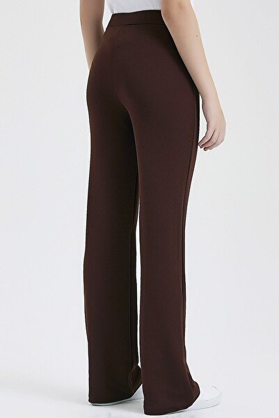 CoolLook Dar Kalıp Yüksel Bel Fermuar Kapamalı Likralı Yüksek Belli Cepsiz Çımalı Yarım İspanyol Pantolon