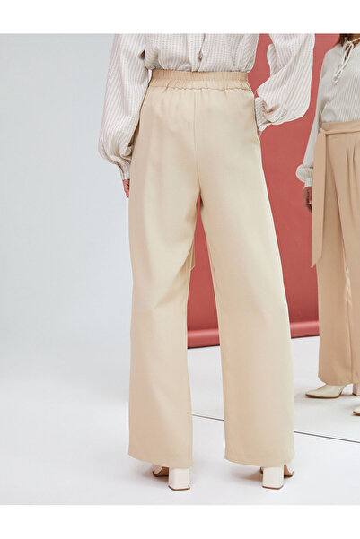 Koton Kumaş Palazzo Pantolon Cepli Beli Kuşaklı Pileli