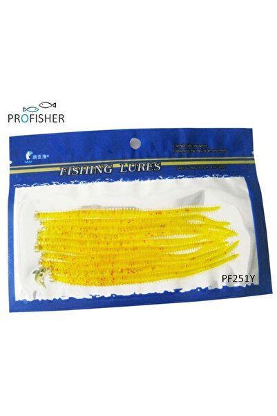 Profisher 10 Adet Set 13,5cm Simli Sarı Silikon Solucan Sahte Yem