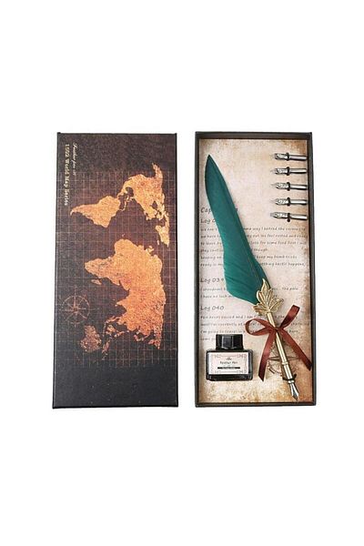 Picasso Dip Pen Turquoise Feather Calligraphy Set Ink Bottle And Extra 5 Different Tips