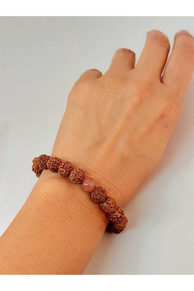 Yasamtohumu Unisex narukvica od 8 mm - Jagoda, kvarcni kamen i sjeme rudrakše