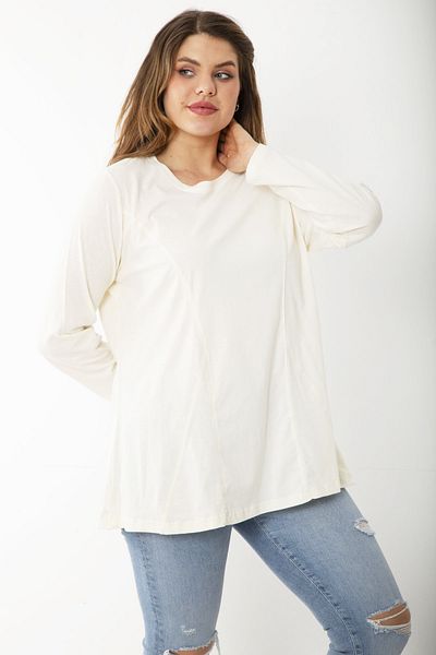 Şans Women's Large Size Bone Cotton Fabric Cup Detailed Long Sleeve Blouse 65N37224
