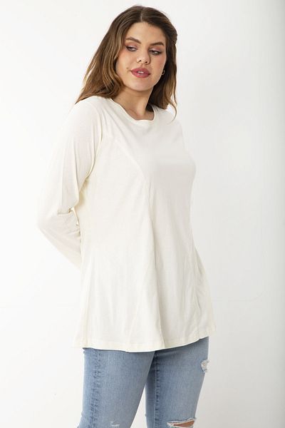 Şans Women's Large Size Bone Cotton Fabric Cup Detailed Long Sleeve Blouse 65N37224