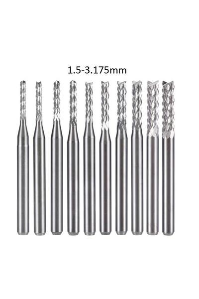 Profisher Tungsten Karbür Pcb Kesme Oyma Cnc Freze Uç 1.5-3.1mm 10lu Set