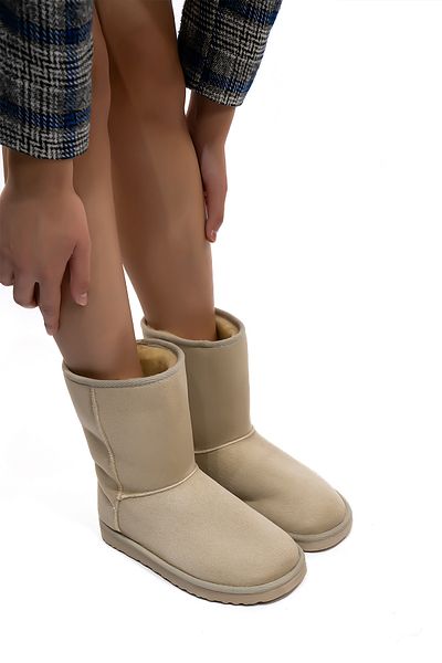 Blyss Women's Beige Boots Suede Fur Inside Winter Boots Medium Boots